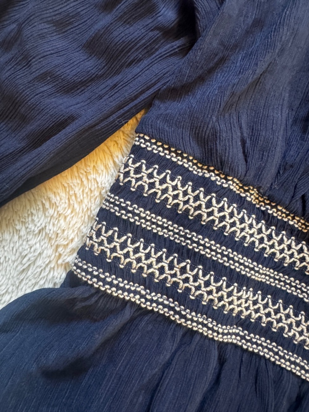 Navy Smocked Peplum Long Sleeve Top - Picture 4 of 5